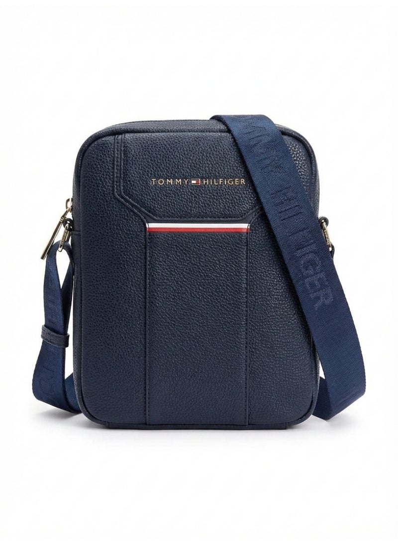 Hilfiger Denim Tommy Hilfiger Men’s Elevated Pebble Grain Crossbody Reporter Bag - Navy - Image 1